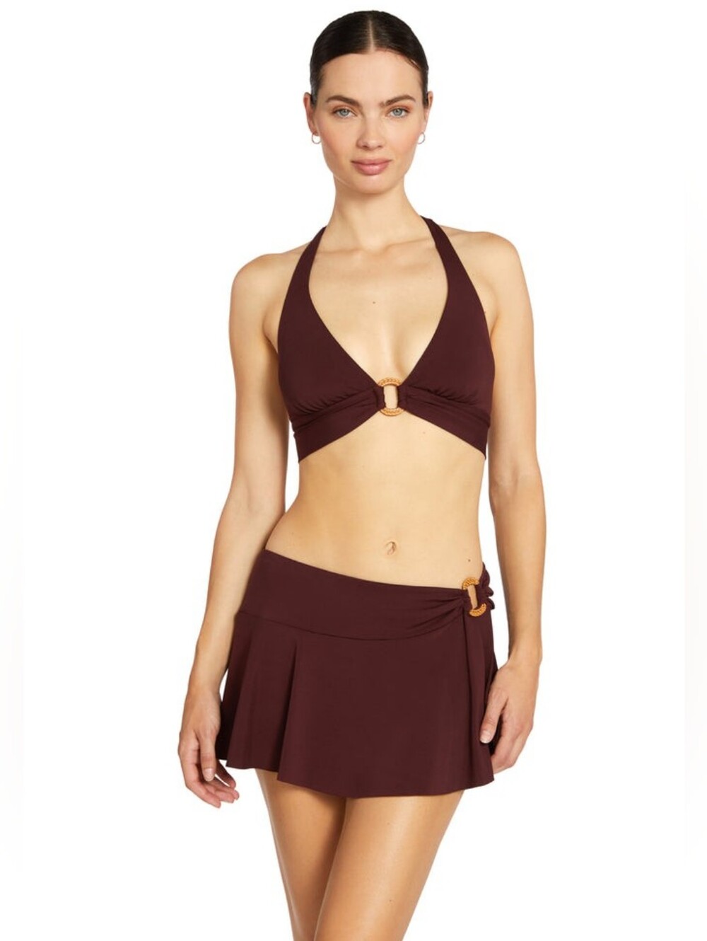 Robin Piccone Deep Maroon Halter Bikini Small
